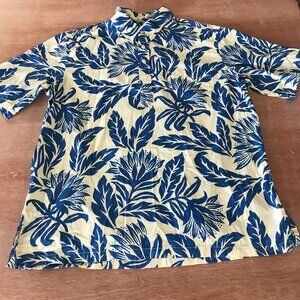 Riggers Hawaiian Shirt Men L Blue Floral Button Down Pullover Short Sleeve 18565